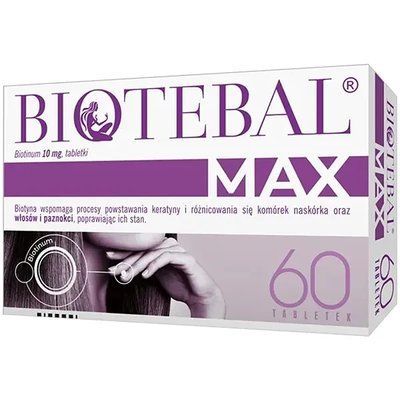 Biotebal MAX &mdash; для зміцнення волосся й нігтів, 10 mg, 60 таб. 105314 фото