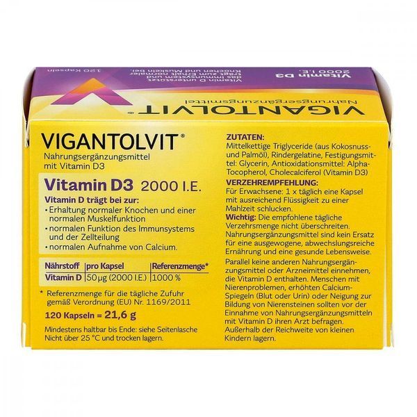 Vigantolvit D3 2000 j.m. - для иммунной системы, костей и мышц, 120 кап. 104818 фото