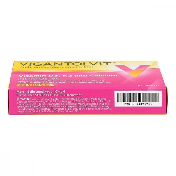 Vigantolvit Vitamin D3, K2, Calcium - витамины для здоровья костной системы, 30 таб. 104821 фото
